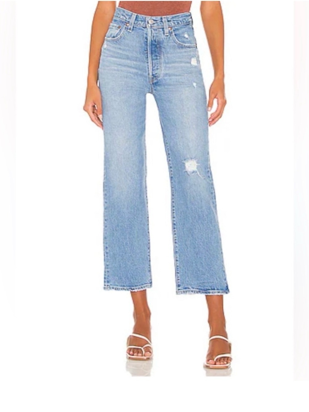 Levis Ribcage Straight light wash raw hem jeans 24” buttonfly